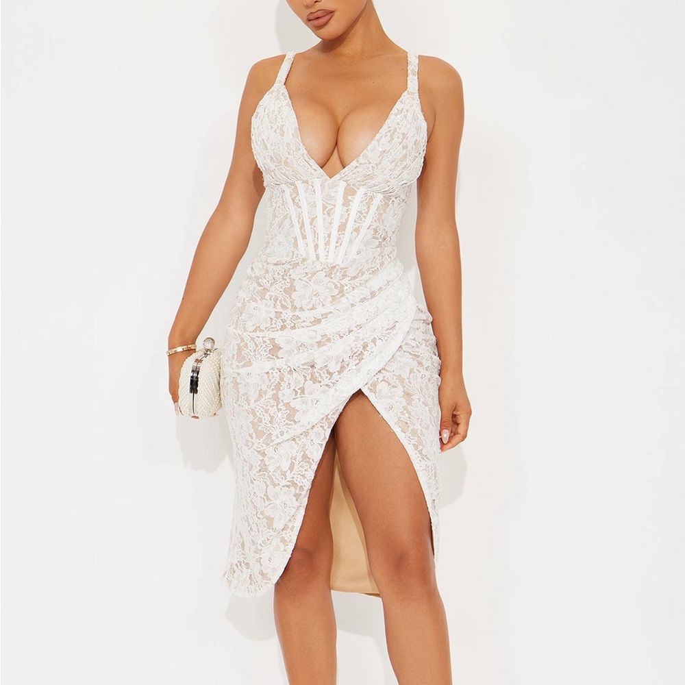 White lace sequin midi dress